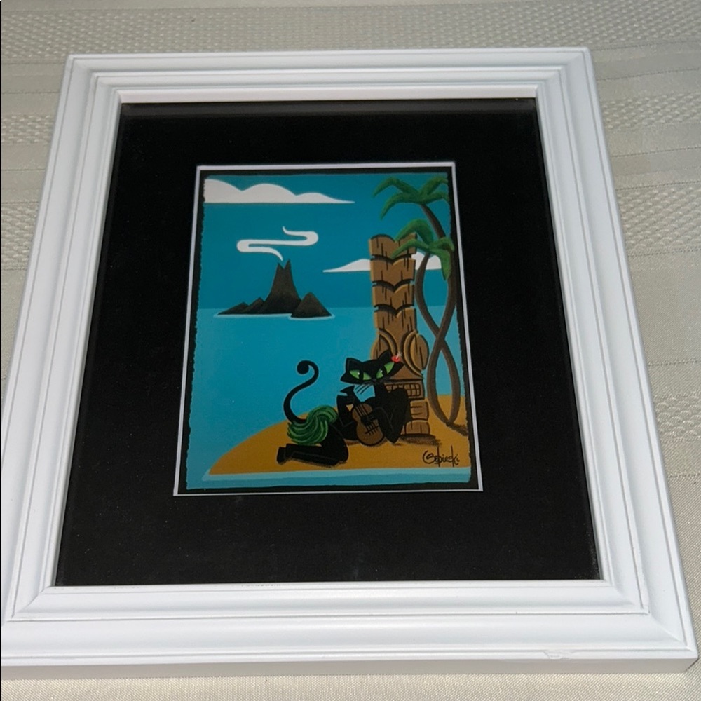 New Framed Hawaiian Signed Cat Art Print